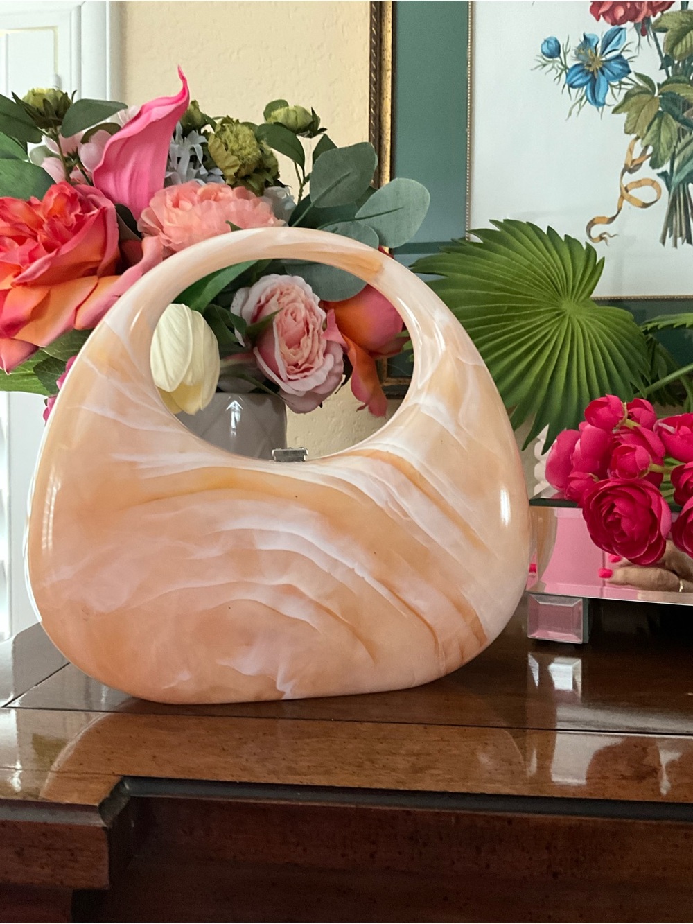 Peach Marble Resin Handbag Sculpture - Sculptural Accent NWOT - Picture 2 of 4
